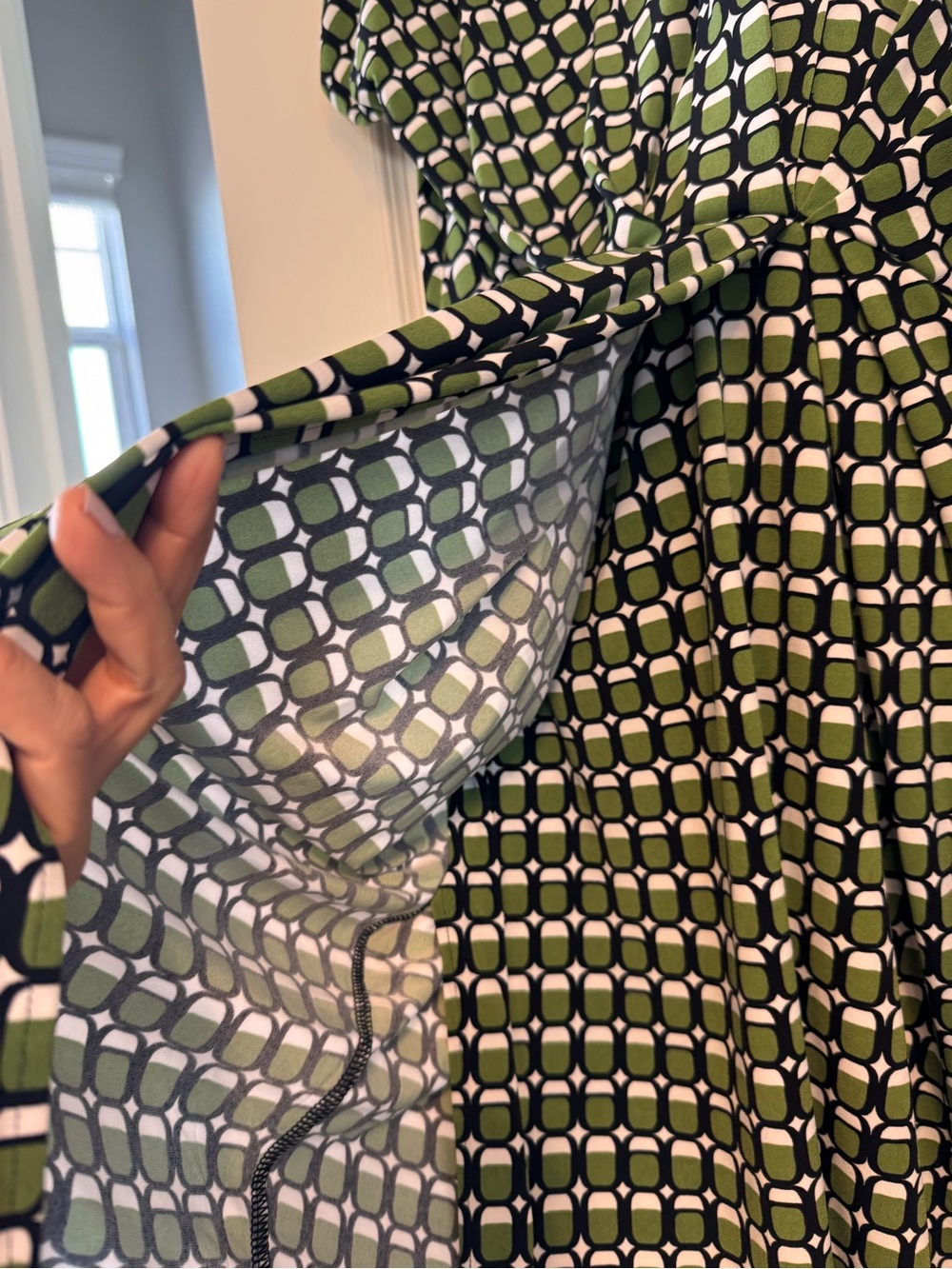 White House Black Market matt jersey Green Geometric V-Neck Dress - Picture 9 of 12